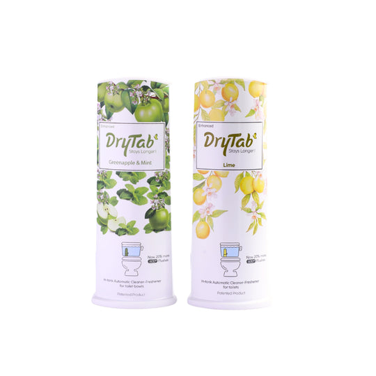 COMBO X DryTab In-tank Automatic Cleaner-Freshener for toilet bowl -Greenapple with Mint🍏 Fragrance & Lime🍋 Fragrance (180g Pack of 1 unit x2 )